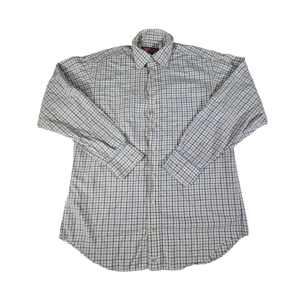 Vineyard Vines Flannel Murray Shirt Lightweight Men Medium Blue Beige Plaid
